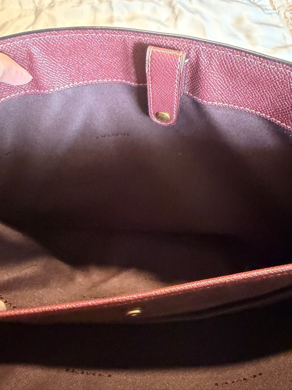 Coach Burgundy Leather Tote Bag with Gold-Tone Accent - Picture 6 of 9